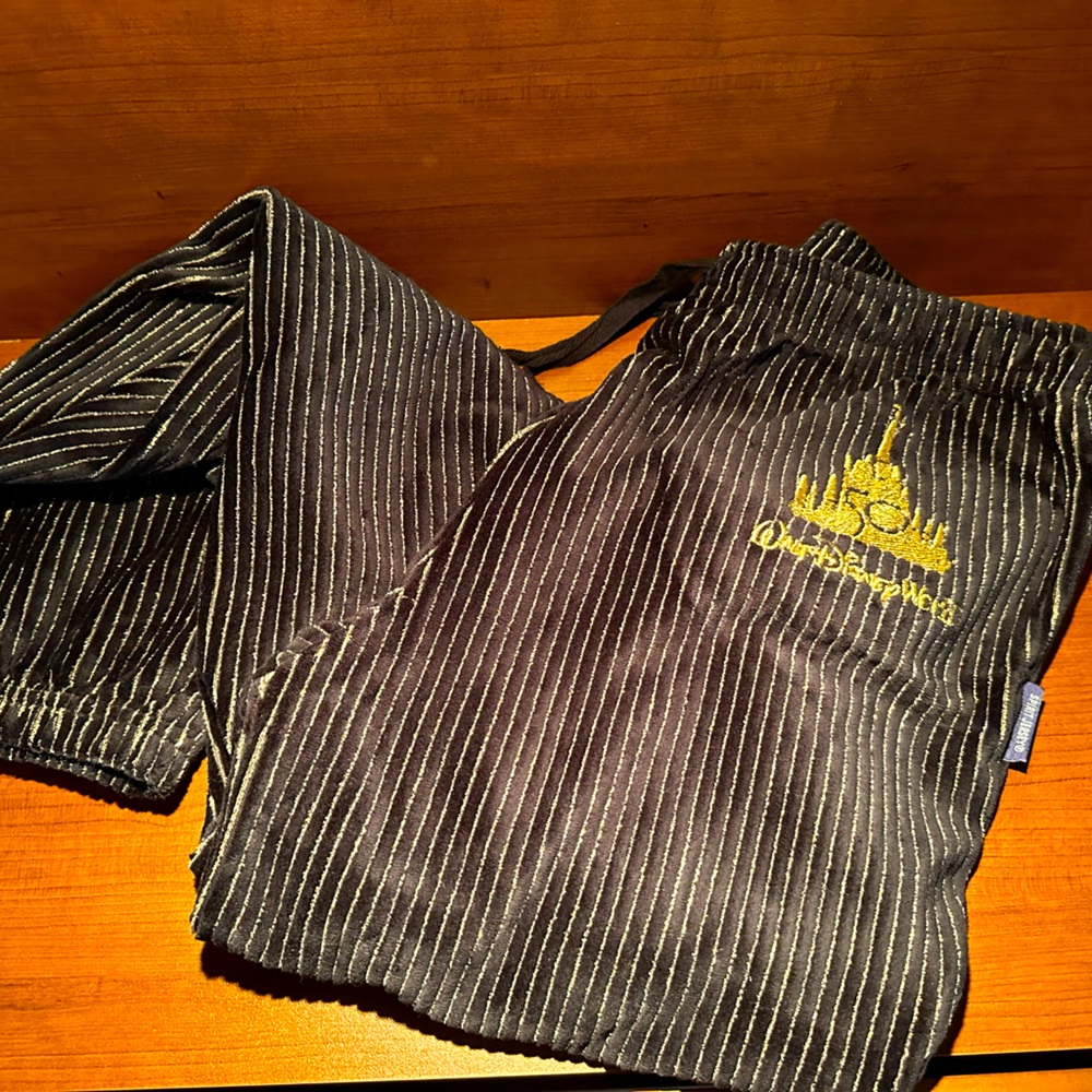 Disney World 50th Anniversary Black and Gold, Velour Pants, Gold Glitter Stripes